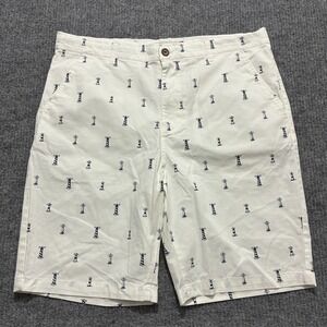 Hudson & Barrow Mens Shorts Size 38 White Lighthouse Print Nautical Cotton